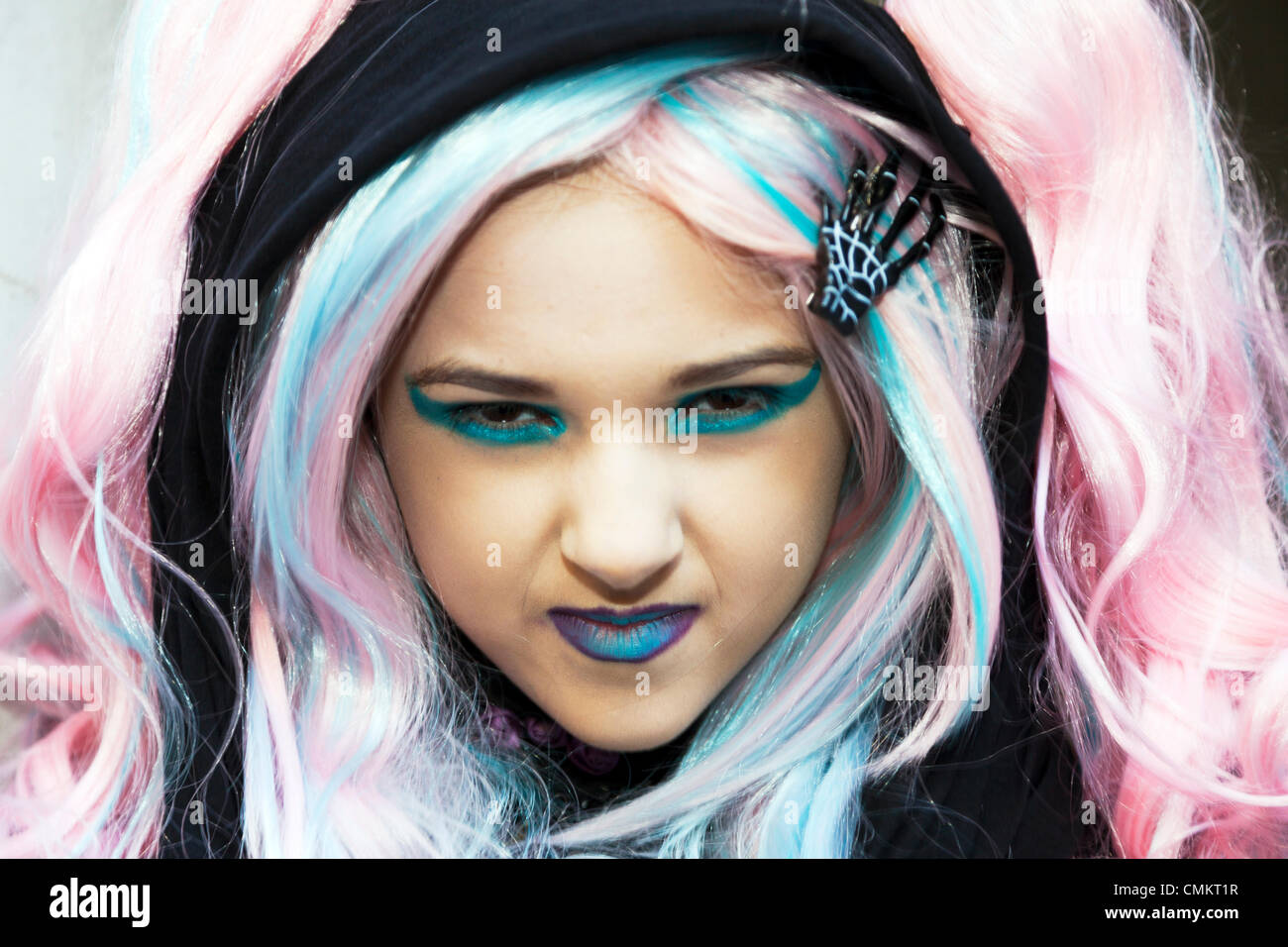 Fashion cyber goth girl gothic punk makeup pretty teen hires stock