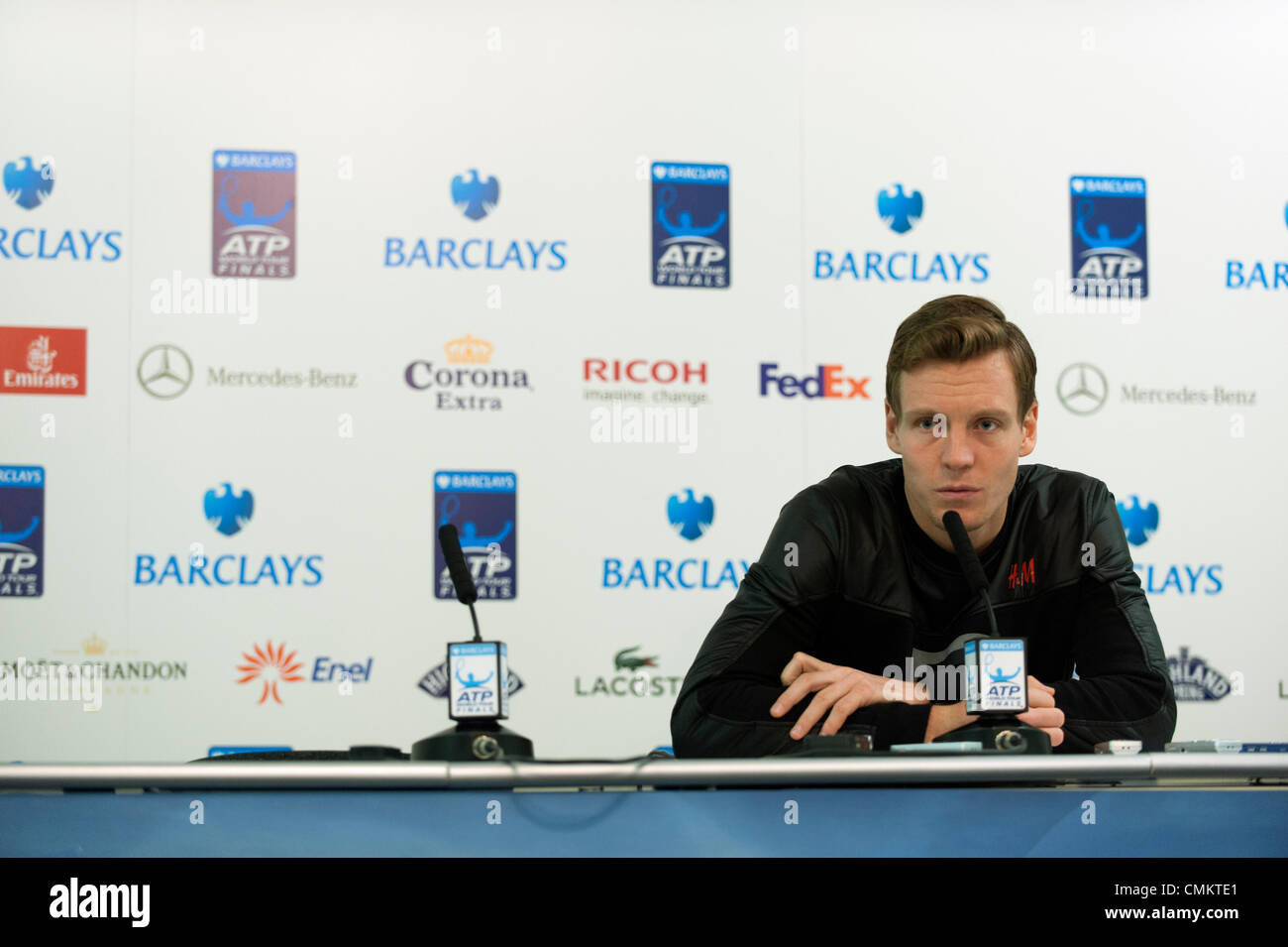 The O2, London, UK. 3rd Nov, 2013. Tomas Berdych at the pre-tournament press conference for the Barclays ATP World Tour Finals from 4-11 November 2013 Credit:  Malcolm Park editorial/Alamy Live News Stock Photo