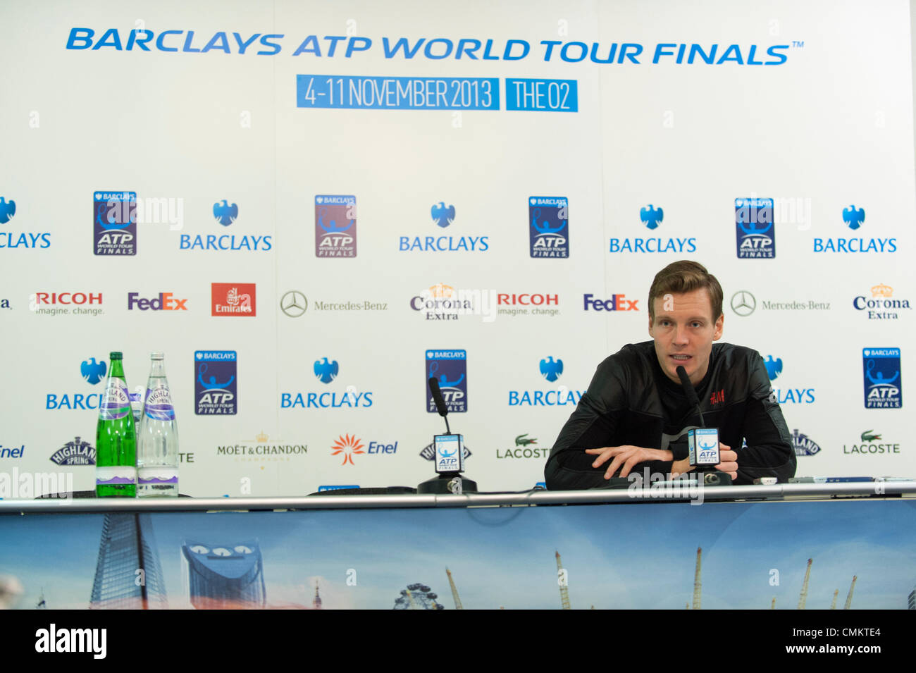 The O2, London, UK. 3rd Nov, 2013. Tomas Berdych at the pre-tournament press conference for the Barclays ATP World Tour Finals from 4-11 November 2013 Credit:  Malcolm Park editorial/Alamy Live News Stock Photo