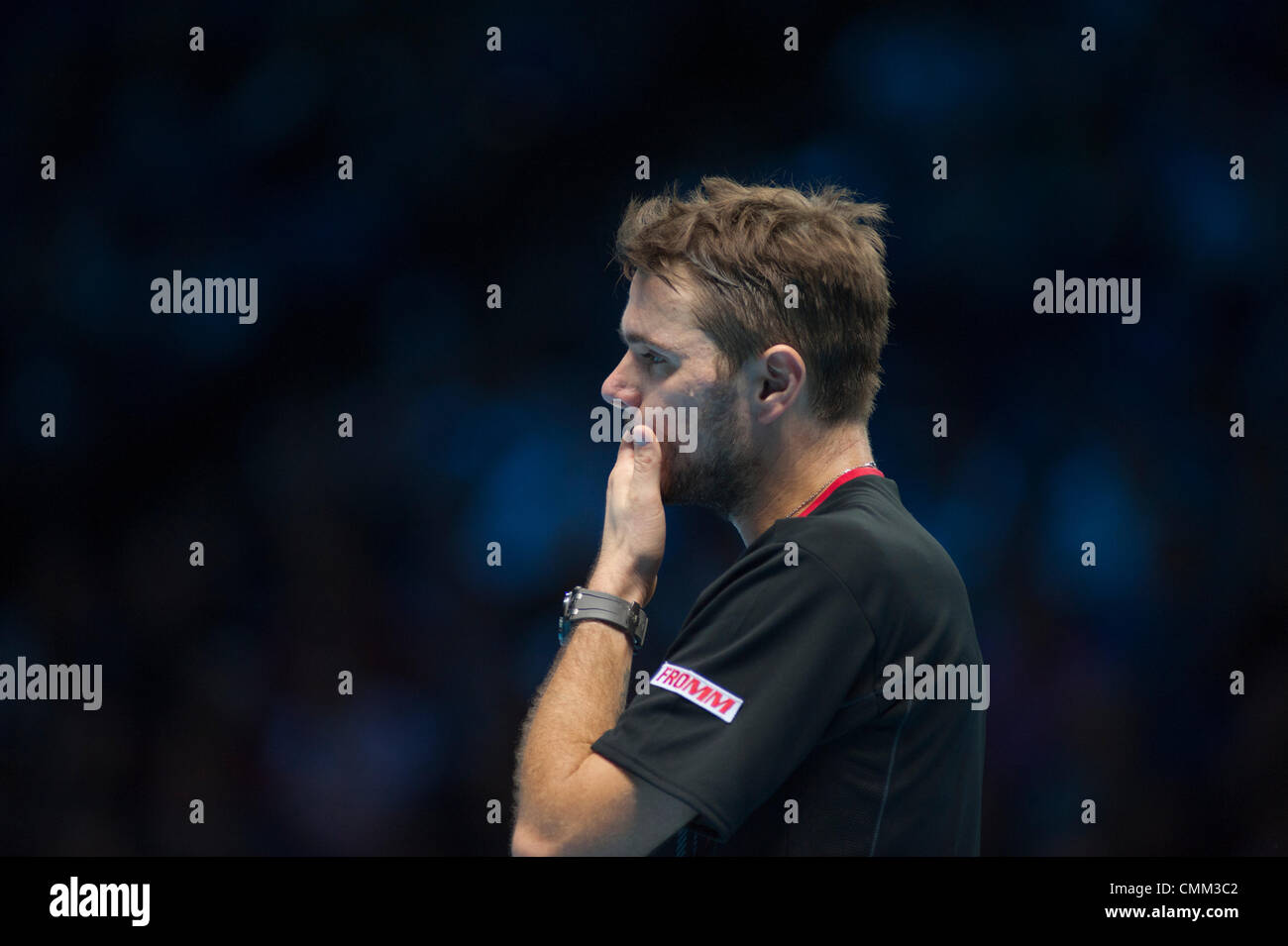 The O2, London, UK. 4th Nov, 2013. Group A Singles Competition, Stanislas Wawrinka (SUI) during the match with Tomas Berdych (CZE) at the Barclays ATP World Tour Finals Credit:  Malcolm Park editorial/Alamy Live News Stock Photo