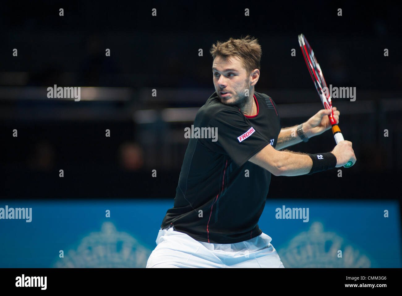 London, UK. 4th Nov, 2013. Group A Singles Competition, Stanislas Wawrinka (SUI) during the match with Tomas Berdych (CZE) at the Barclays ATP World Tour Finals Credit:  Malcolm Park editorial/Alamy Live News Stock Photo