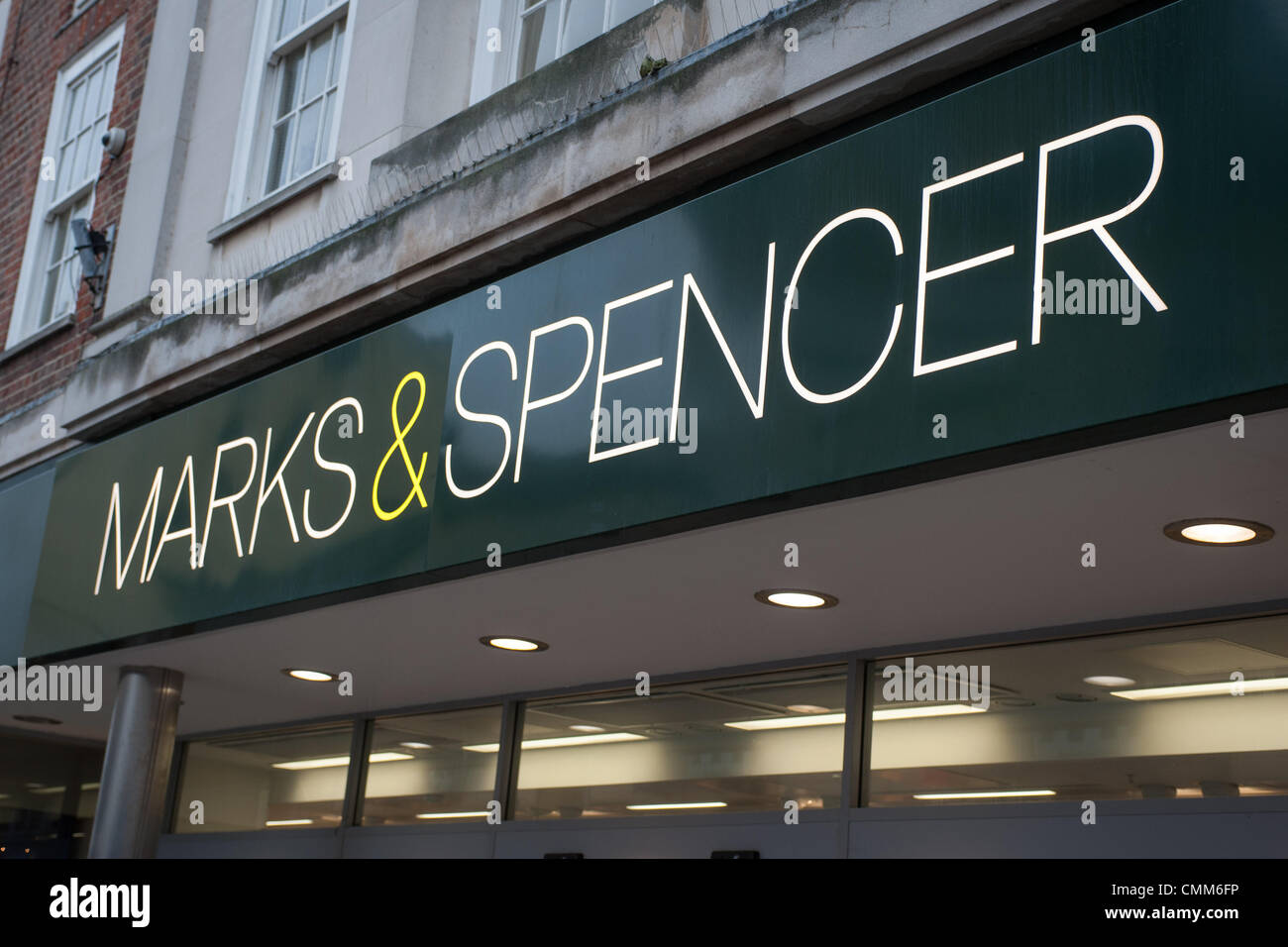 The sign of the Marks and Spencer (also known as M&S) store in Worthing ...