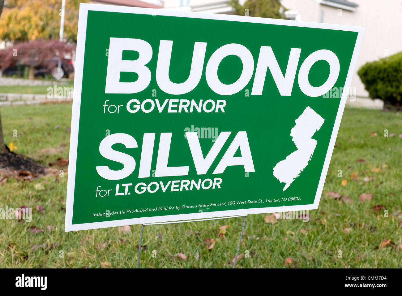 Campaign sign for Barbara Buono, Democratic candidate for Governor in New Jersey.  She lost to incumbent Republican Governor Chris Christie 5th November 2013. Stock Photo