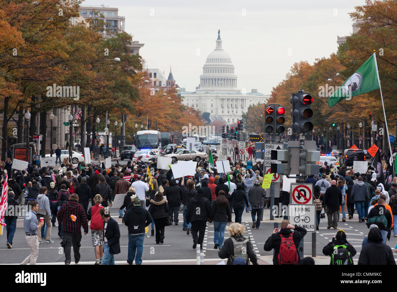 Washington DC, USA. 05th Nov, 2013. Thousands of Anonymous members and supporters rally in Washington, DC, protesting against corporate greed and government corruption around the world.  Credit:  B Christopher/Alamy Live News Stock Photo