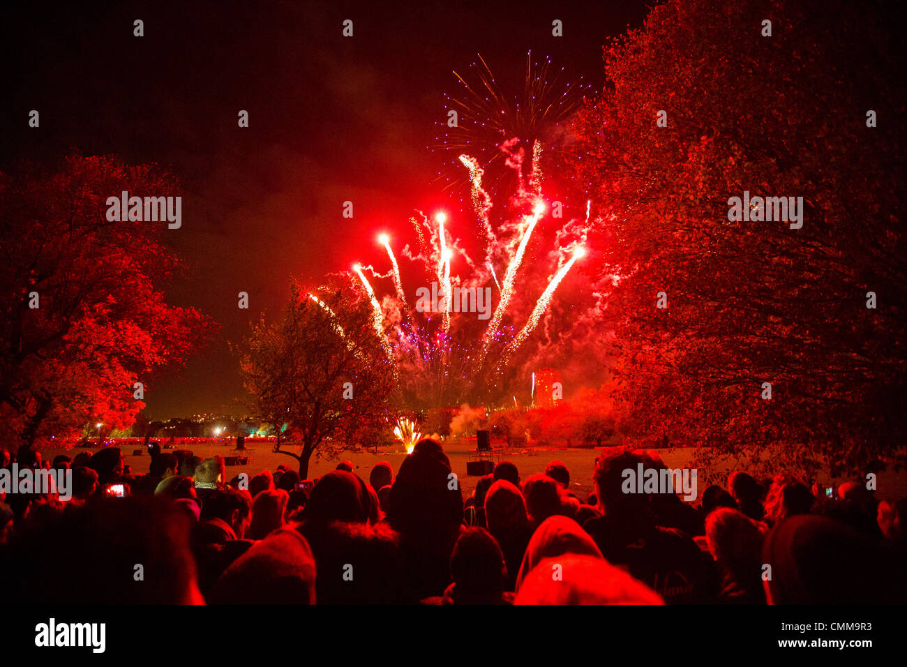 LONDON, UK, 5th November, 2013. London residents and visitors watch a firework display in Brockwell Park, Herne Hill, organised by Lambeth council. Credit:  Alick Cotterill/Alamy Live News Stock Photo