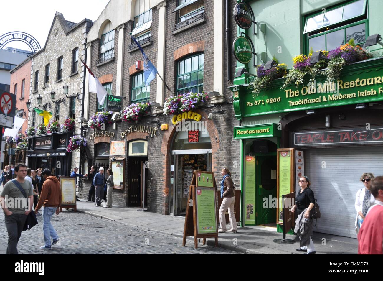 Restaurants, pubs and shops at Temple Bar Square in Dublin, photo taken
