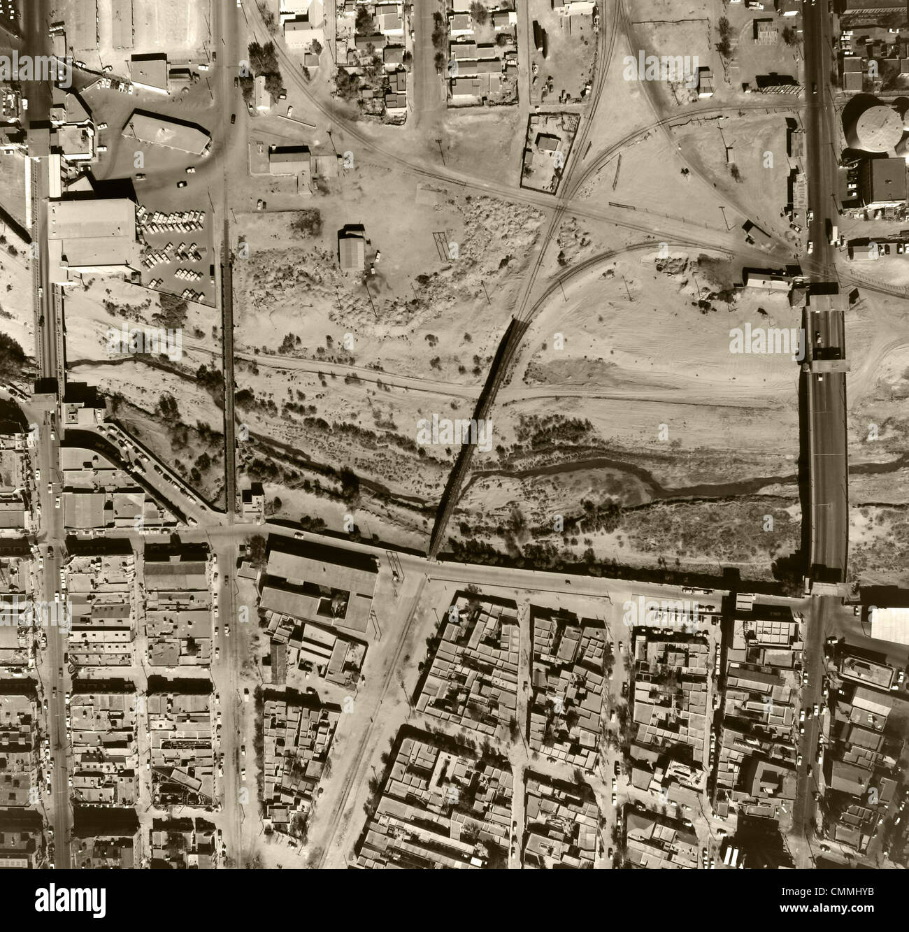 historical aerial photograph Mexican American border El Paso Texas Ciudad Juarez Mexico 1964 Stock Photo