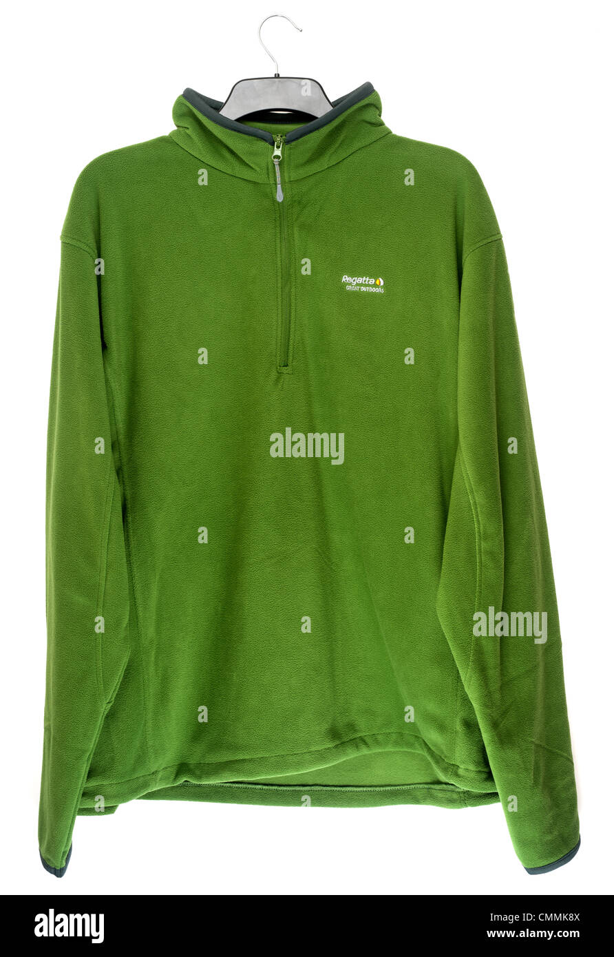 mans large green half zipped fleece jacket Stock Photo