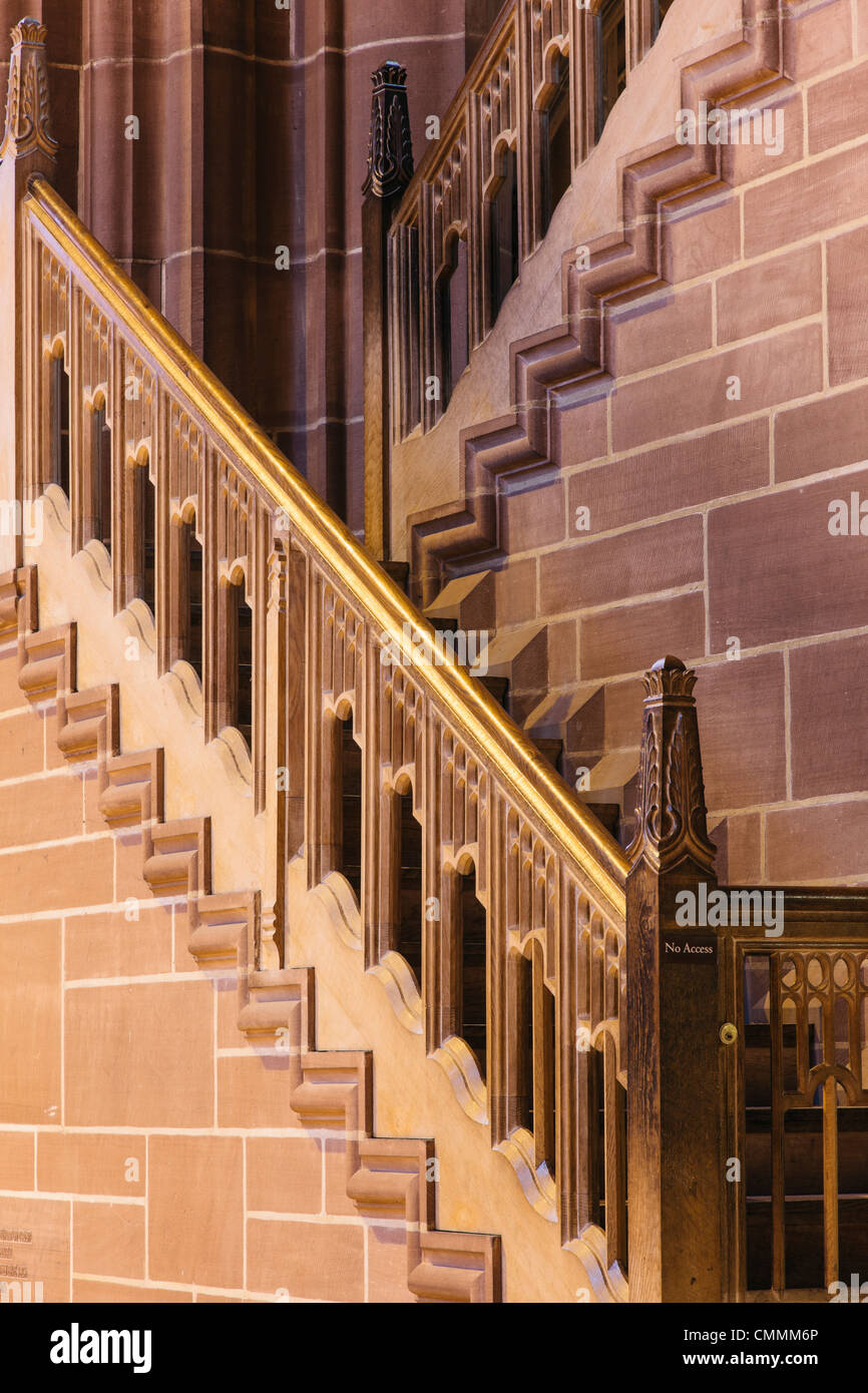 Stone staircase inside the Anglican Cathedral in Liverpool, Merseyside, England, UK. Stock Photo