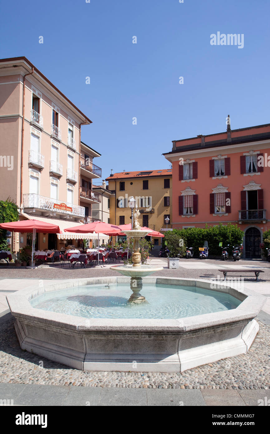 Piazza and fountain, Menaggio, Lake Como, Lombardy, Italy, Europe Stock Photo