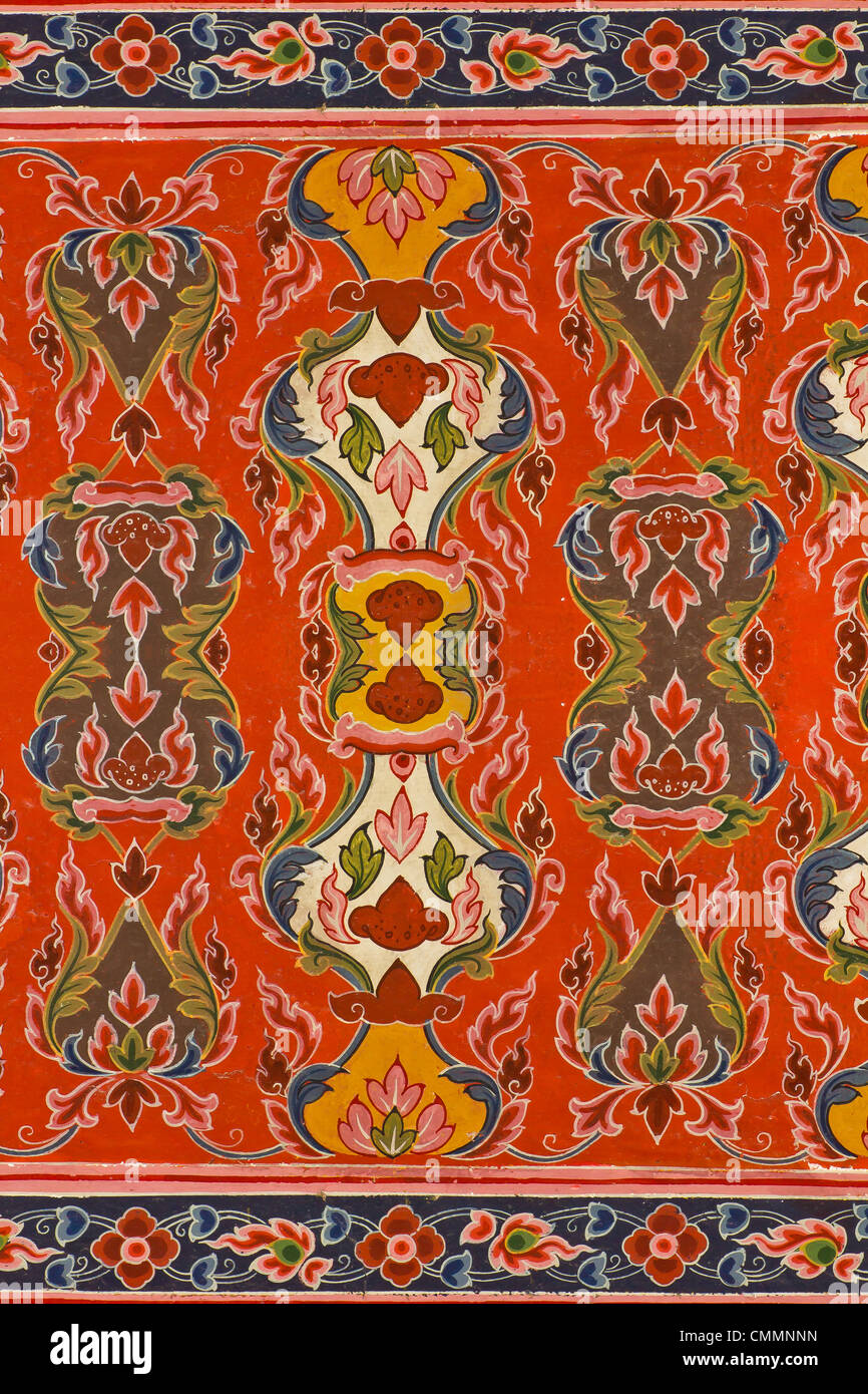 Vintage traditional Thai style art painting on temple for background