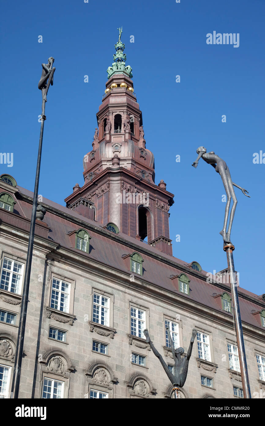 Christiansborg Palace and statues, Copenhagen, Denmark, Scandinavia, Europe Stock Photo