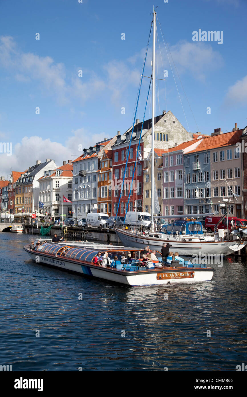 Nyhavn and riverboat, Copenhagen, Denmark, Scandinavia, Europe Stock Photo
