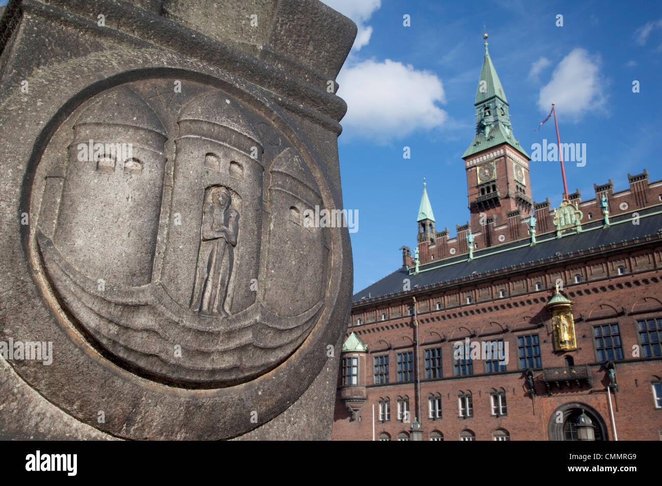City emblem and City Hall, Copenhagen, Denmark, Scandinavia, Europe Stock Photo