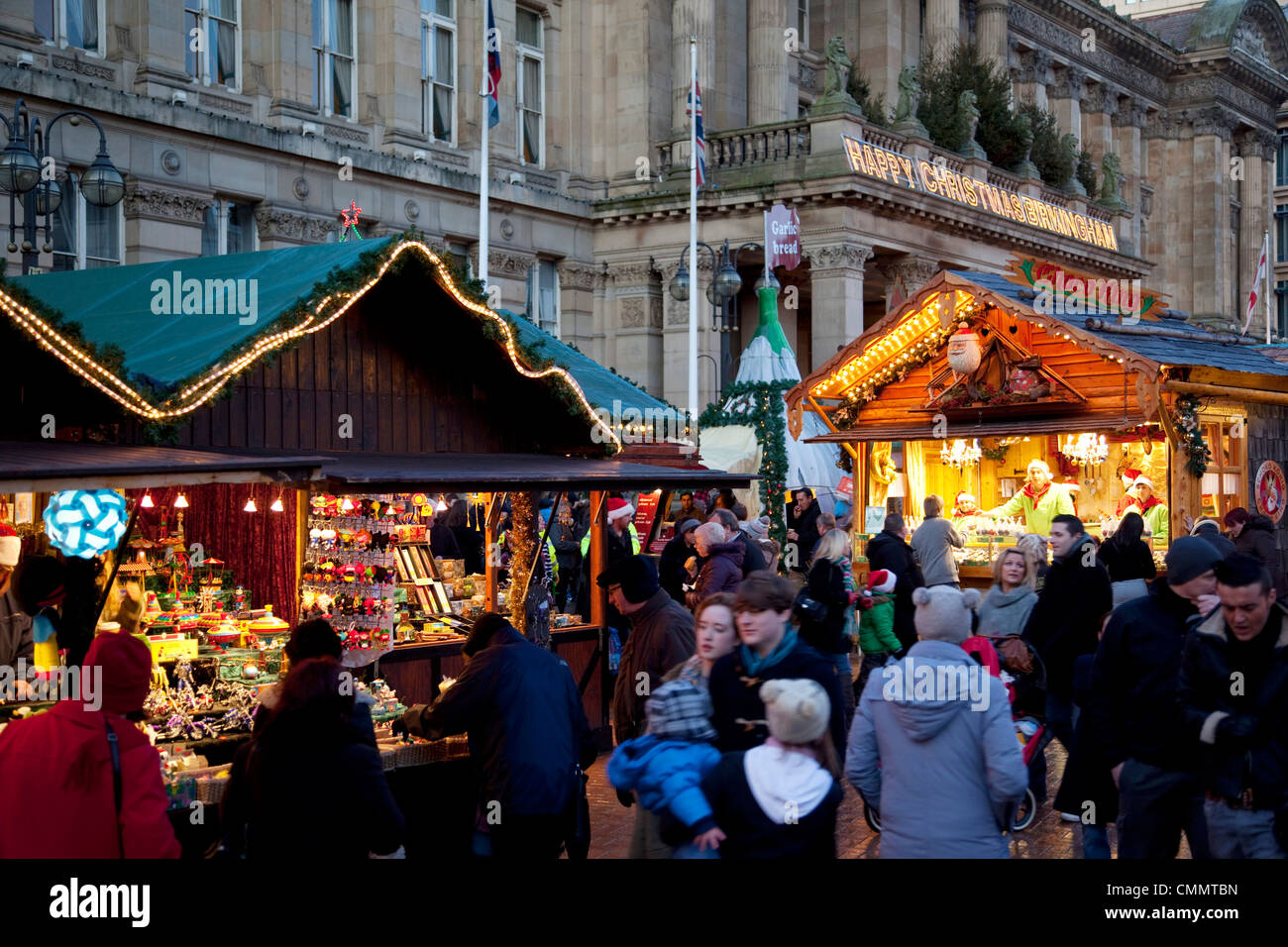 Christmas Market stalls and Council House, City Centre, Birmingham