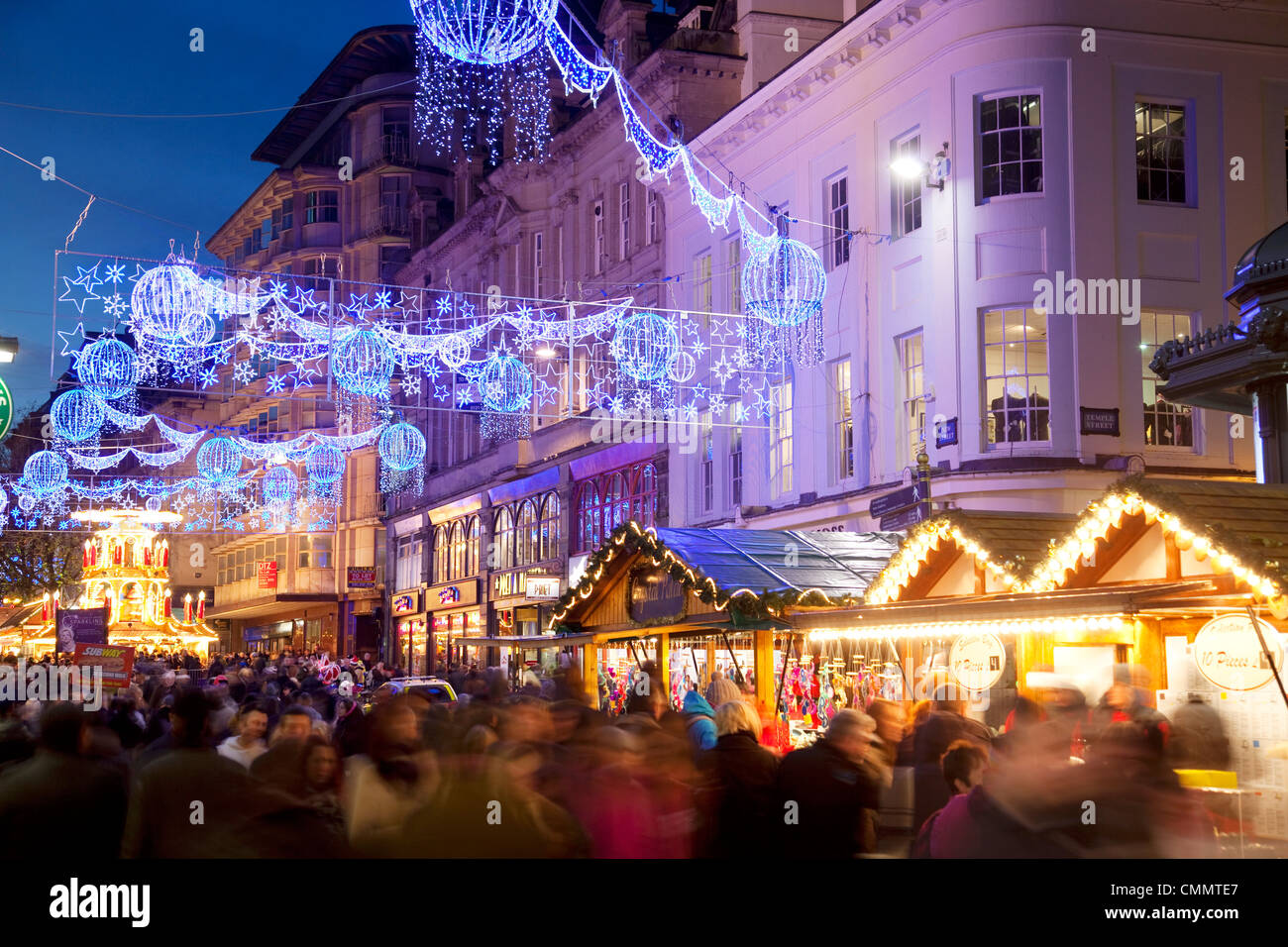 New Street and Christmas Market, City Centre, Birmingham, West Midlands, England, United Kingdom, Europe Stock Photo