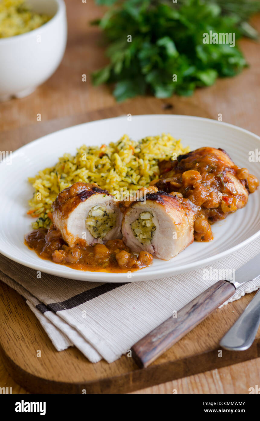 Baked rice with chicken middle eastern hires stock photography and