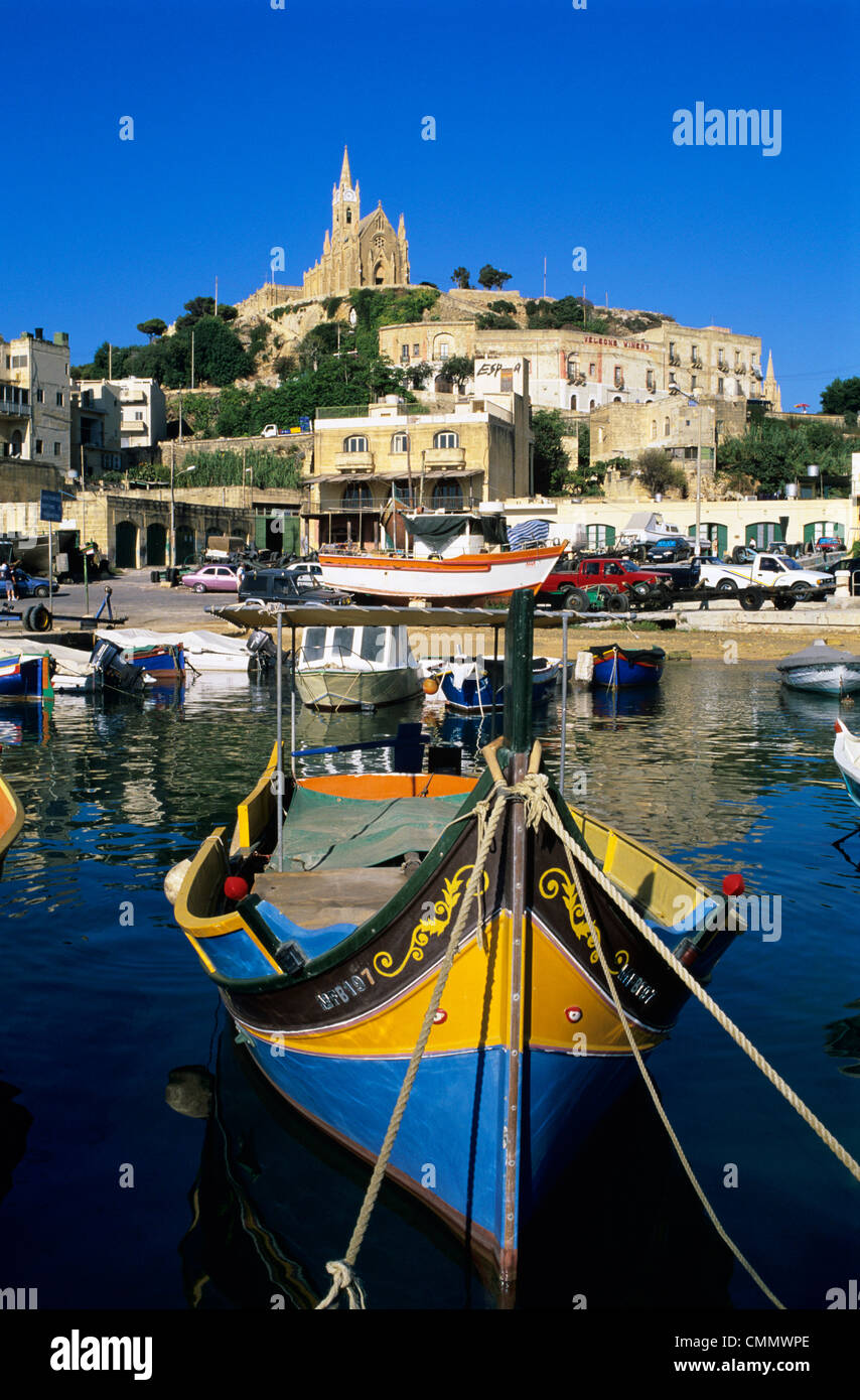 Luzzu fishing boat, Mgarr harbour, Gozo, Malta, Mediterranean, Europe Stock Photo
