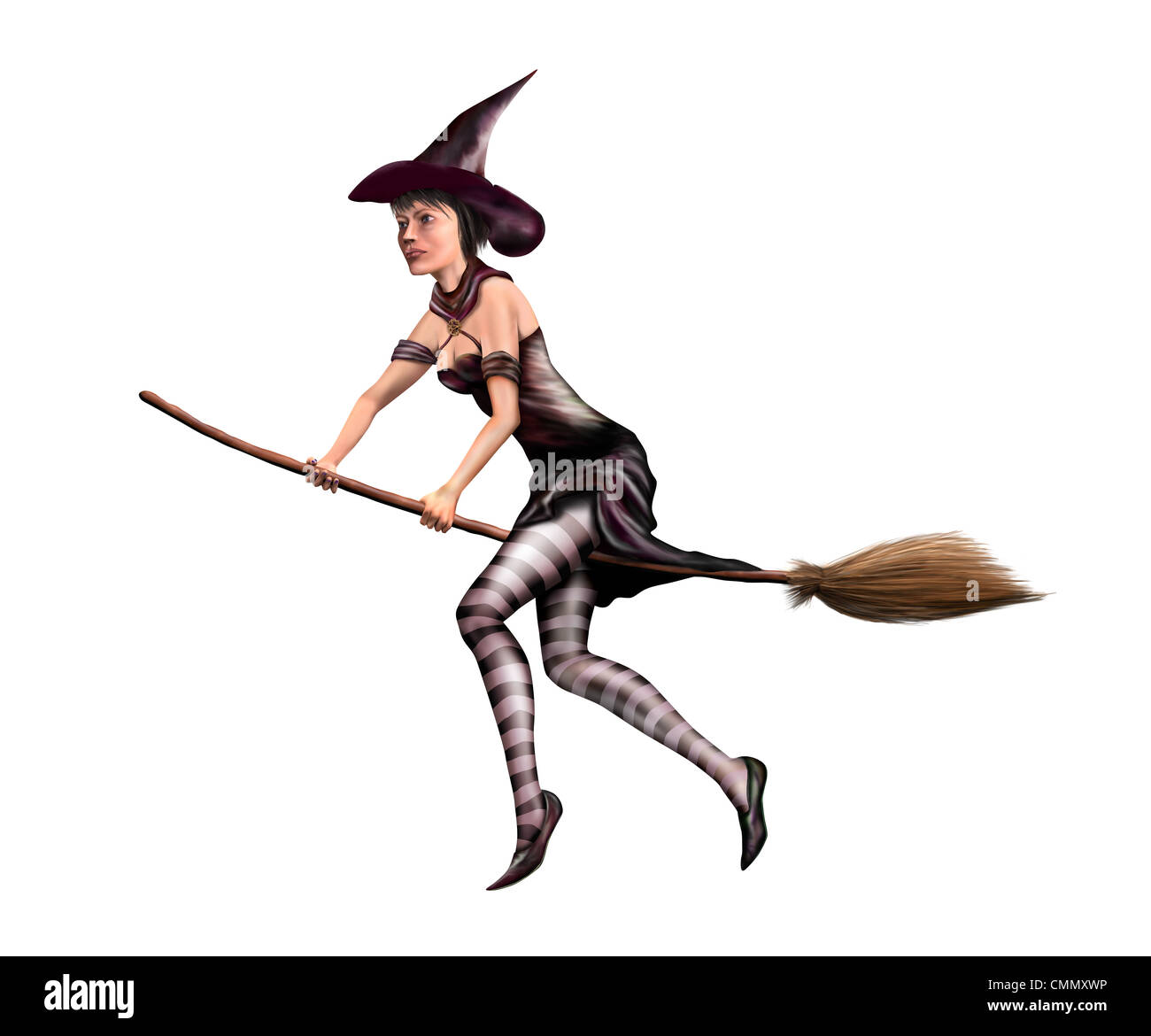 Isolated illustration of a young witch flying around the sky on a broomstick  Stock Photo - Alamy