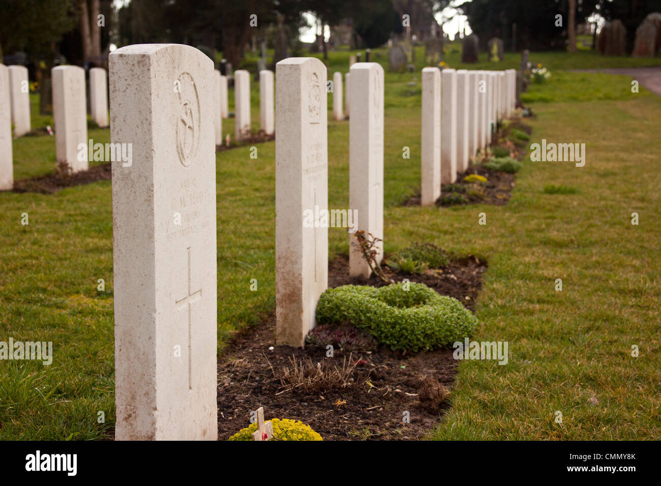 Headstones on military graves in cemetery, newport, wales, uk. Stock Photo
