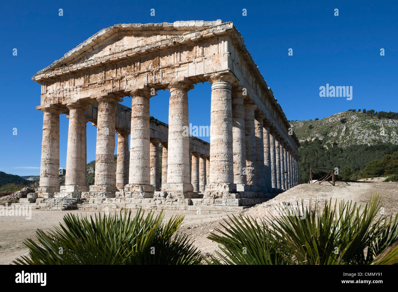 View of the Greek Doric Temple, Segesta, Sicily, Italy, Europe Stock Photo