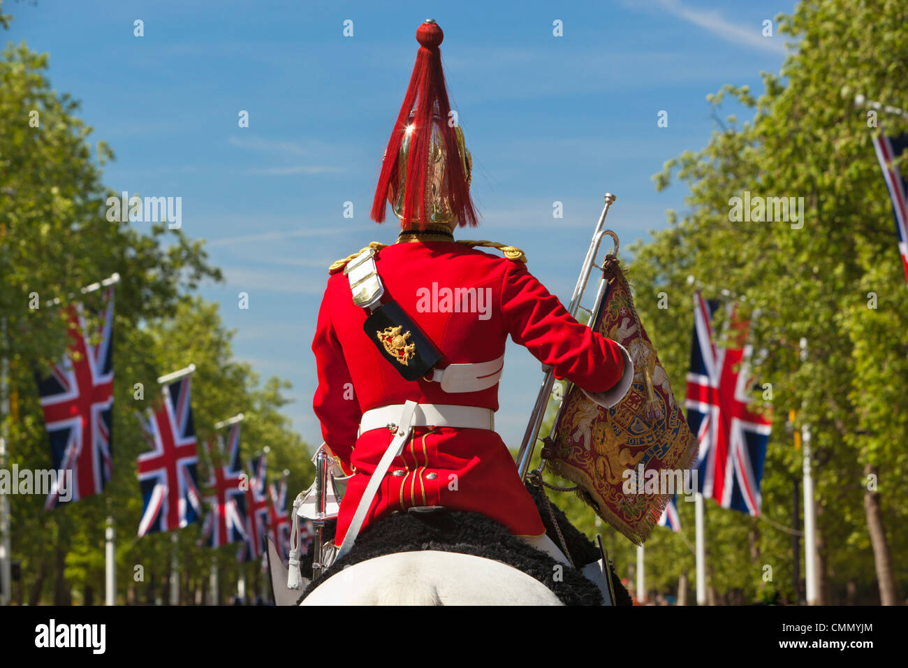 Mounted soldier of the Household Cavalry along The Mall, London, England, United Kingdom, Europe Stock Photo