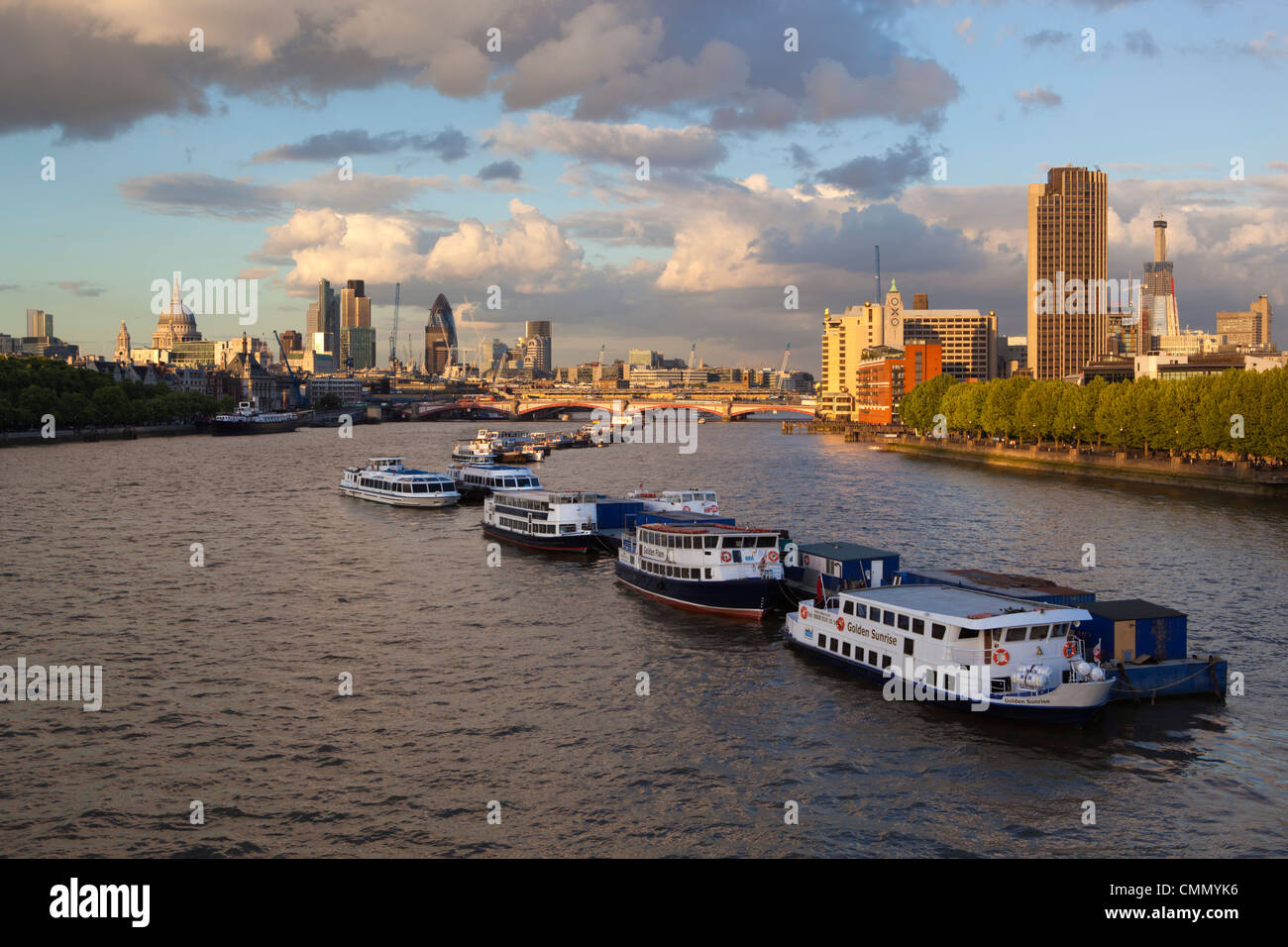 View along River Thames to Blackfriars Bridge and St. Paul's Cathedral, London, England, United Kingdom, Europe Stock Photo