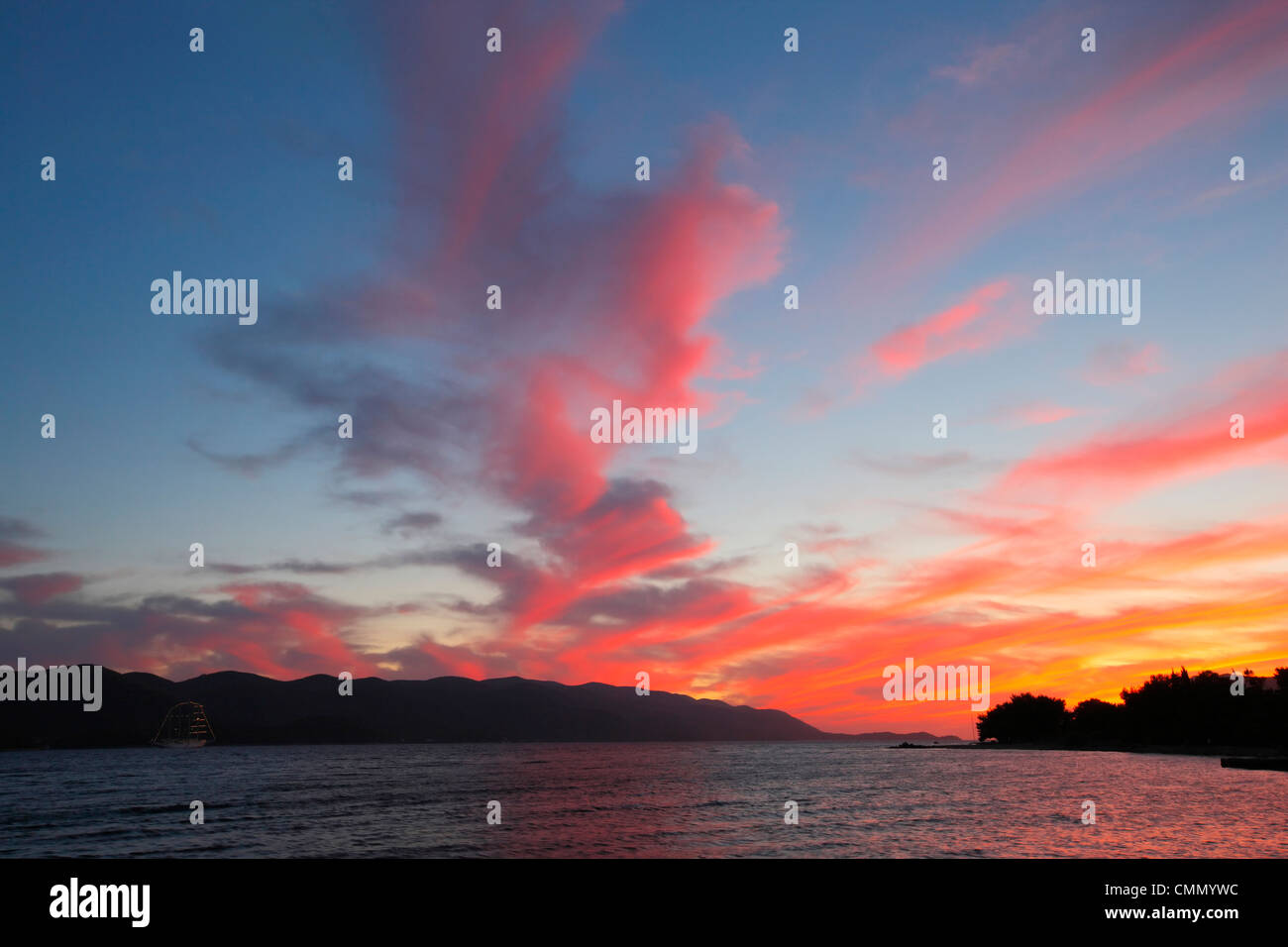 Sunset over Island Korcula Stock Photo