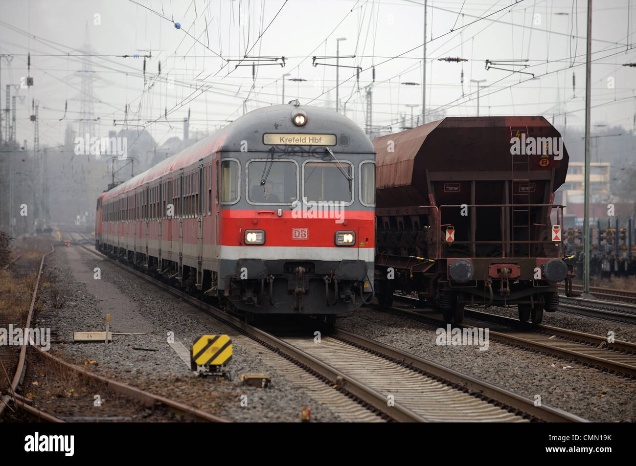 RE7 (Regional Express passenger train) running through Solingen on