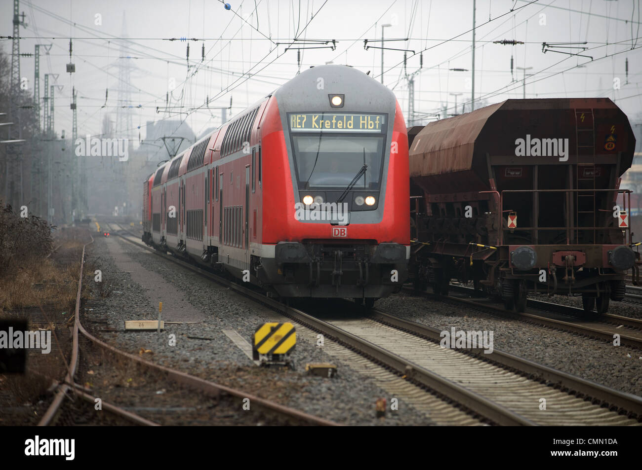RE7 (Regional Express passenger train) running through Solingen on