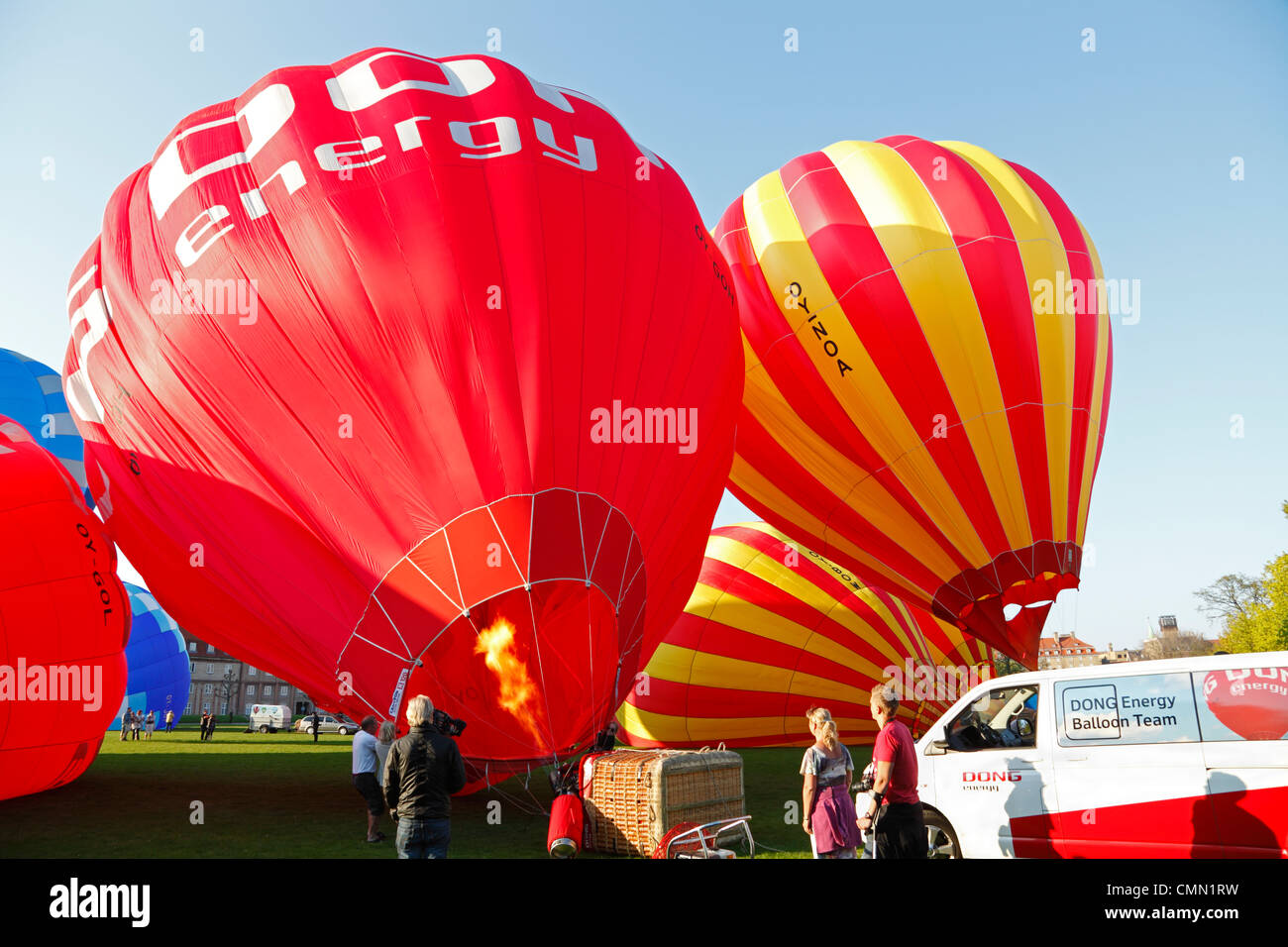 The Dong Energy Balloon Team at a commemorative ascension on 200th anniversary of first Danish balloon voyage. Rosenborg Palace Stock Photo