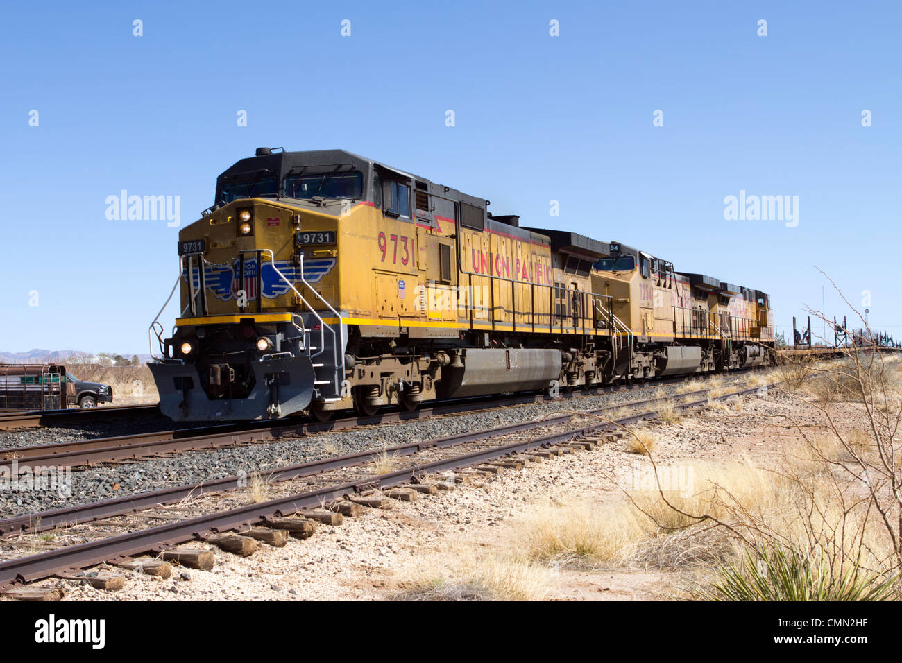 Union Pacific train in west Texas. Stock Photo