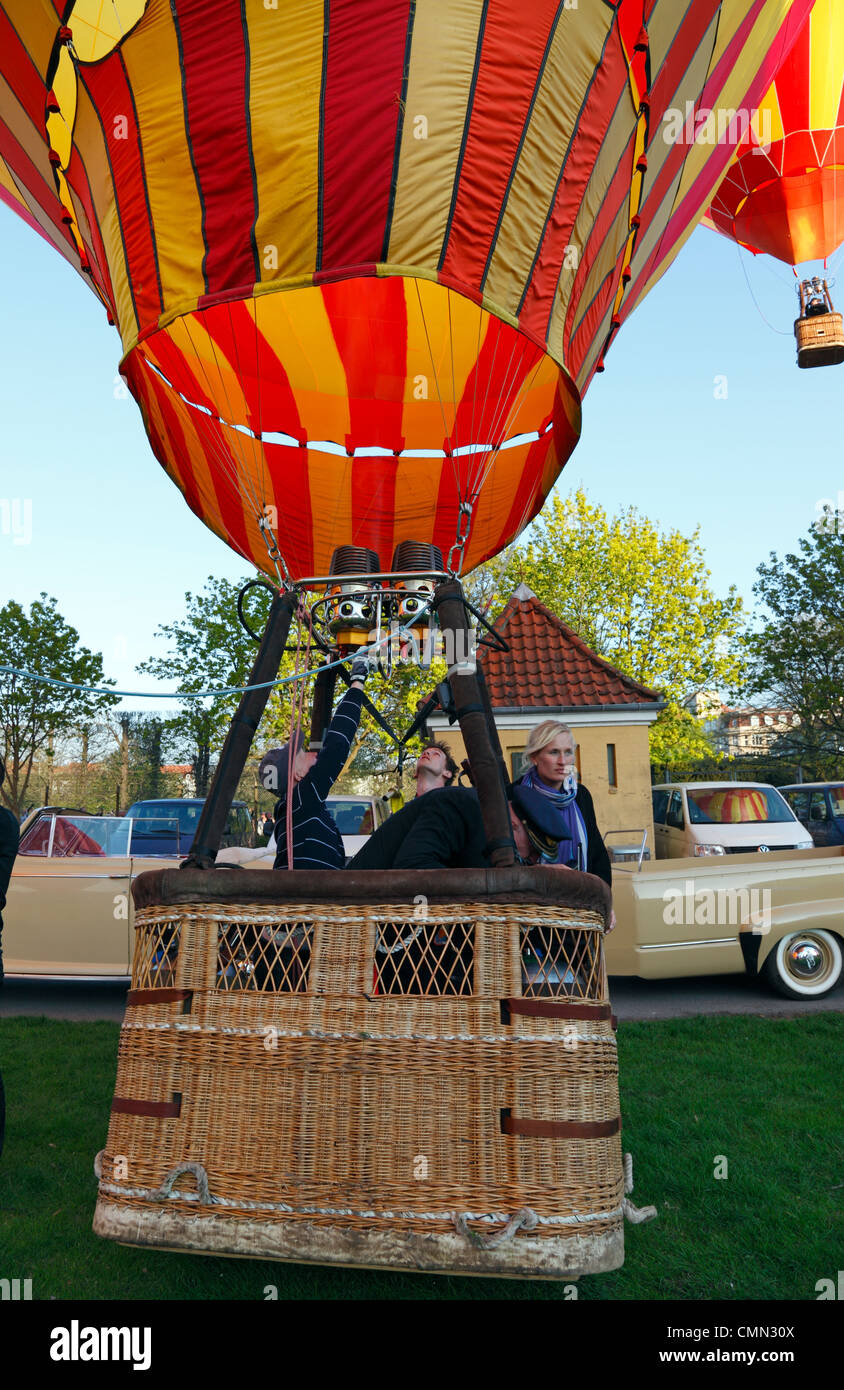 One of 12 hot air balloons at a commemorative ascension on the 200th anniversary of the first Danish hot air balloon voyage Stock Photo