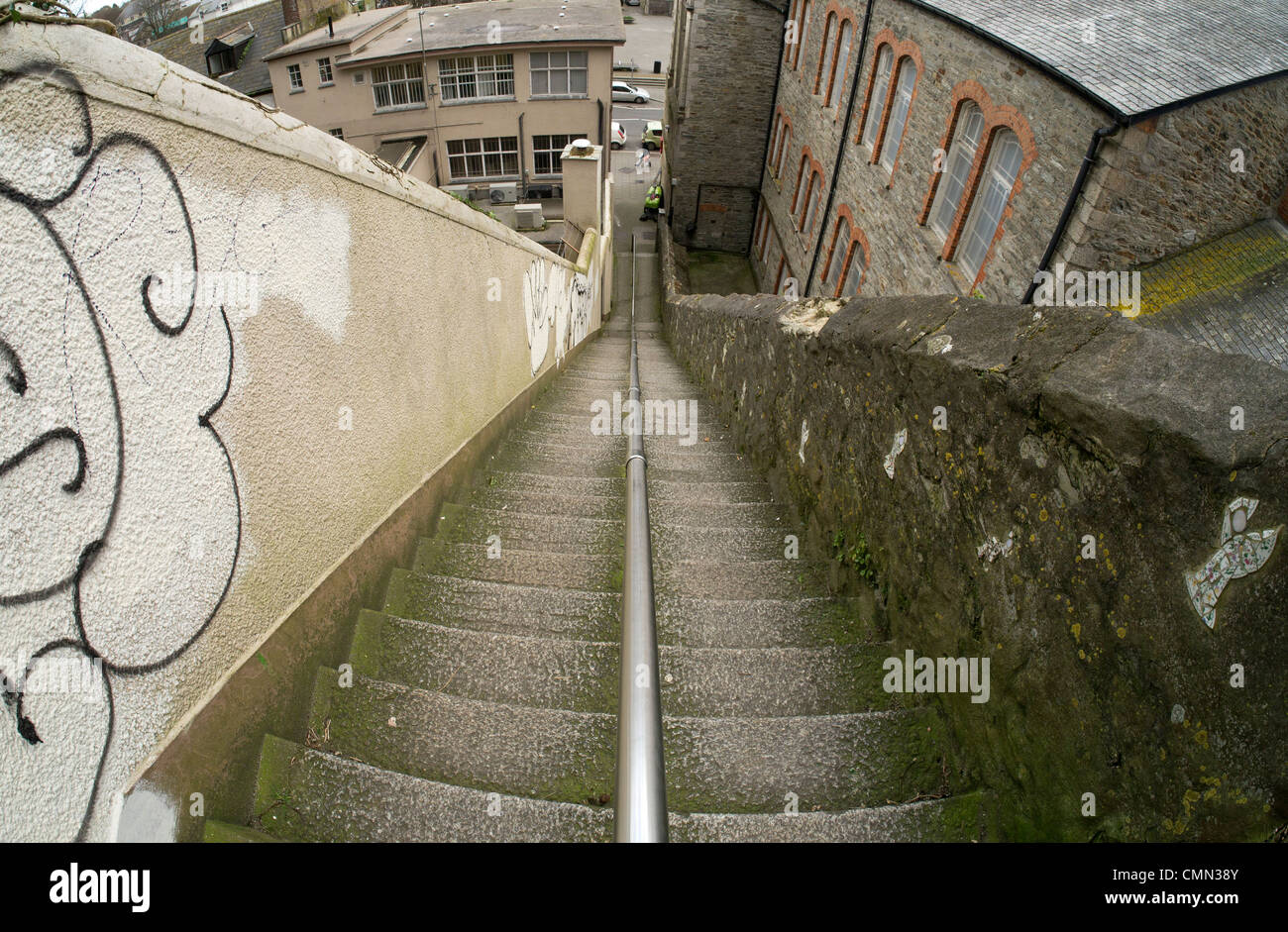 Looking down Jacob's ladder steps in Falmouth Cornwall UK. Stock Photo