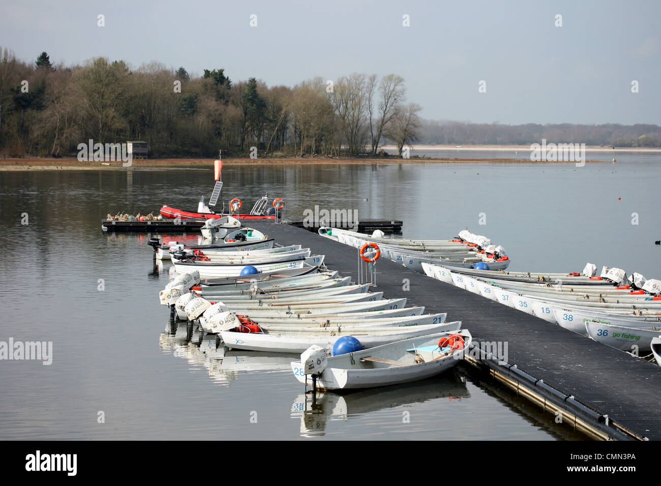 Fishing boats at Hanningfield Reservoir, Essex, England. Stock Photo