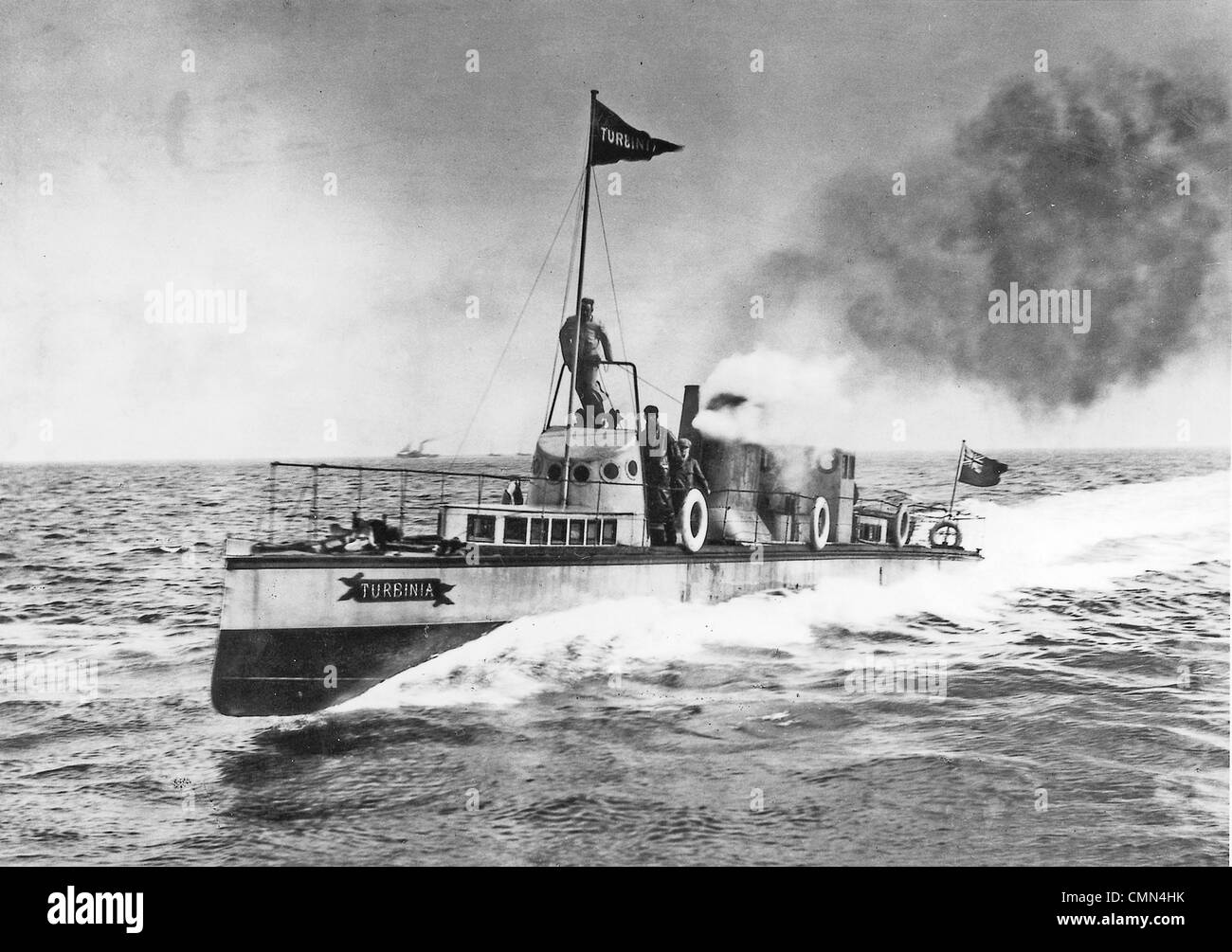CHARLES PARSONS (1854-1931) British engineer. The Turbinia was the first ship to use his steam turbine invention in 1897. Stock Photo
