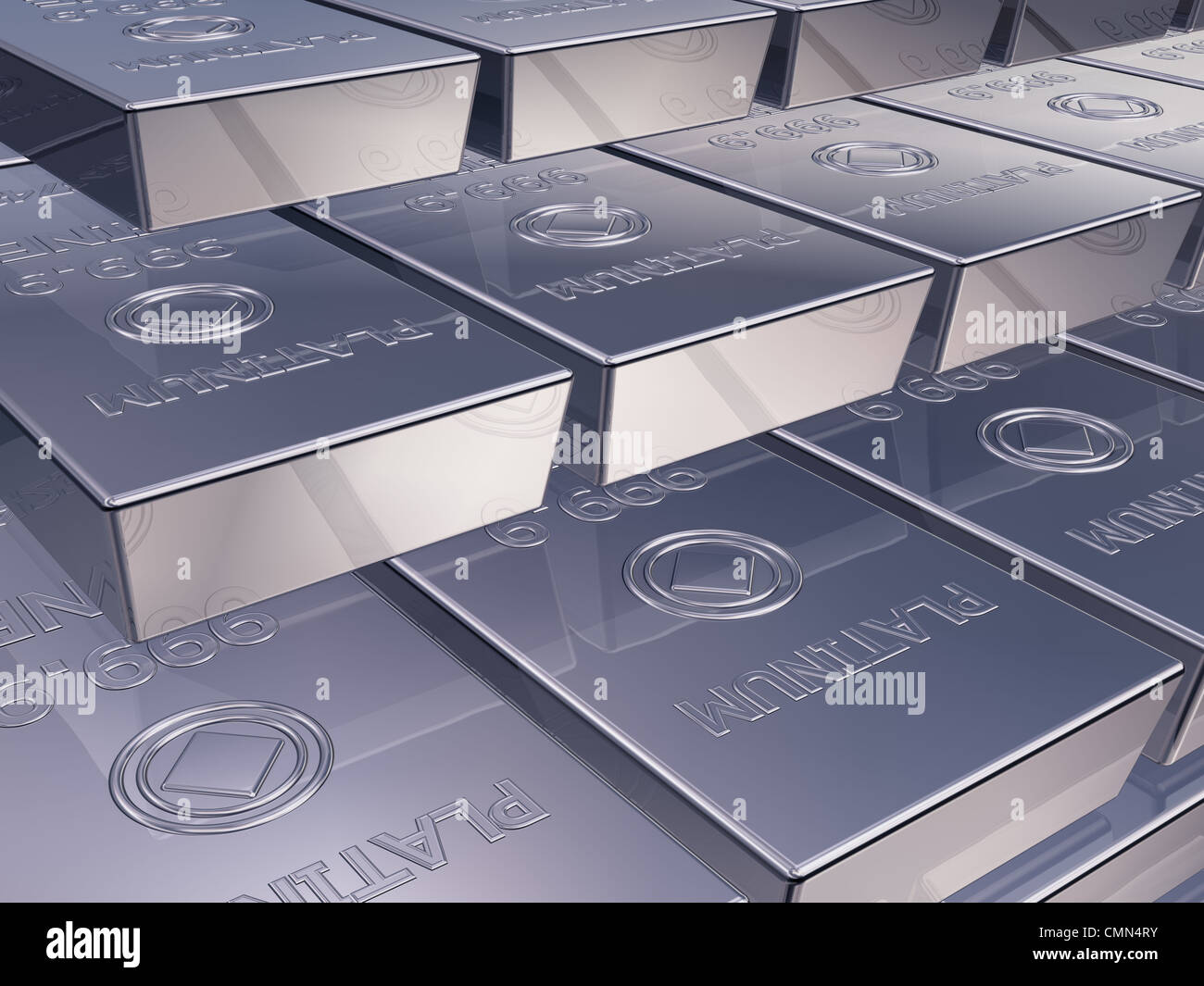 Illustration of platinum reserves piled high in a stack Stock Photo
