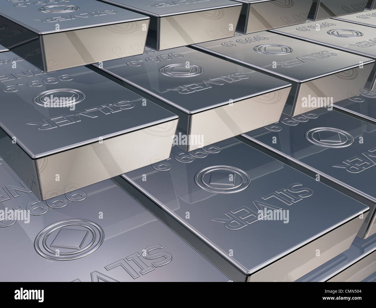 Illustration of silver reserves piled high in a stack Stock Photo