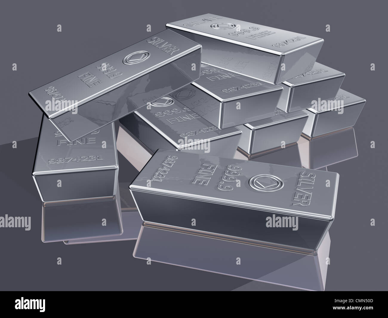 Illustration of silver reserves piled in a stack Stock Photo