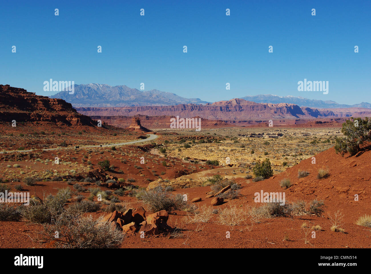 Lonely highway through red rock desert, Utah Stock Photo Alamy