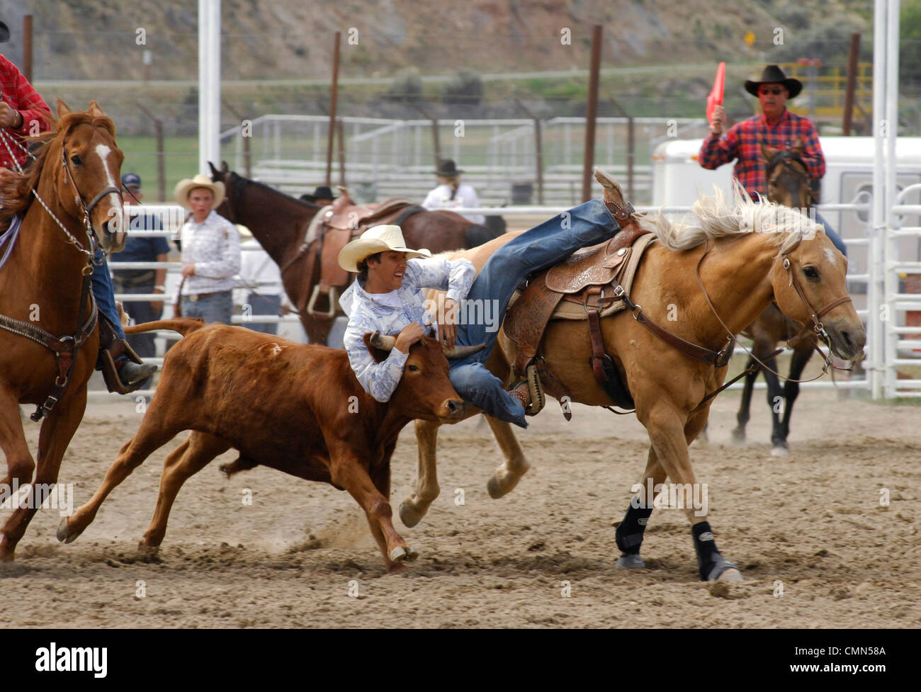 USA, Salmon, Idaho, Steer Wrestling, High School Rodeo Stock Photo Alamy