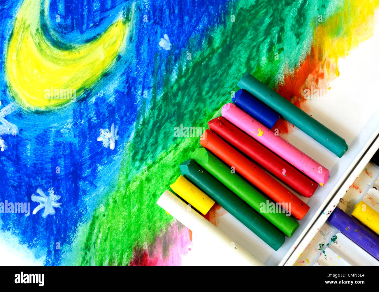 painting and Oil Pastel Crayons Stock Photo - Alamy
