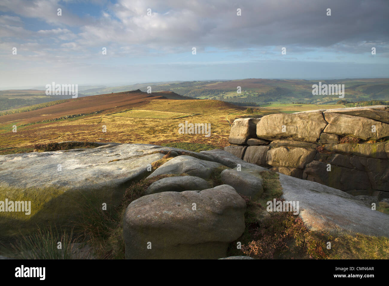 Horizontal Photo of early morning at Higger Tor in the Peak District National Park Stock Photo