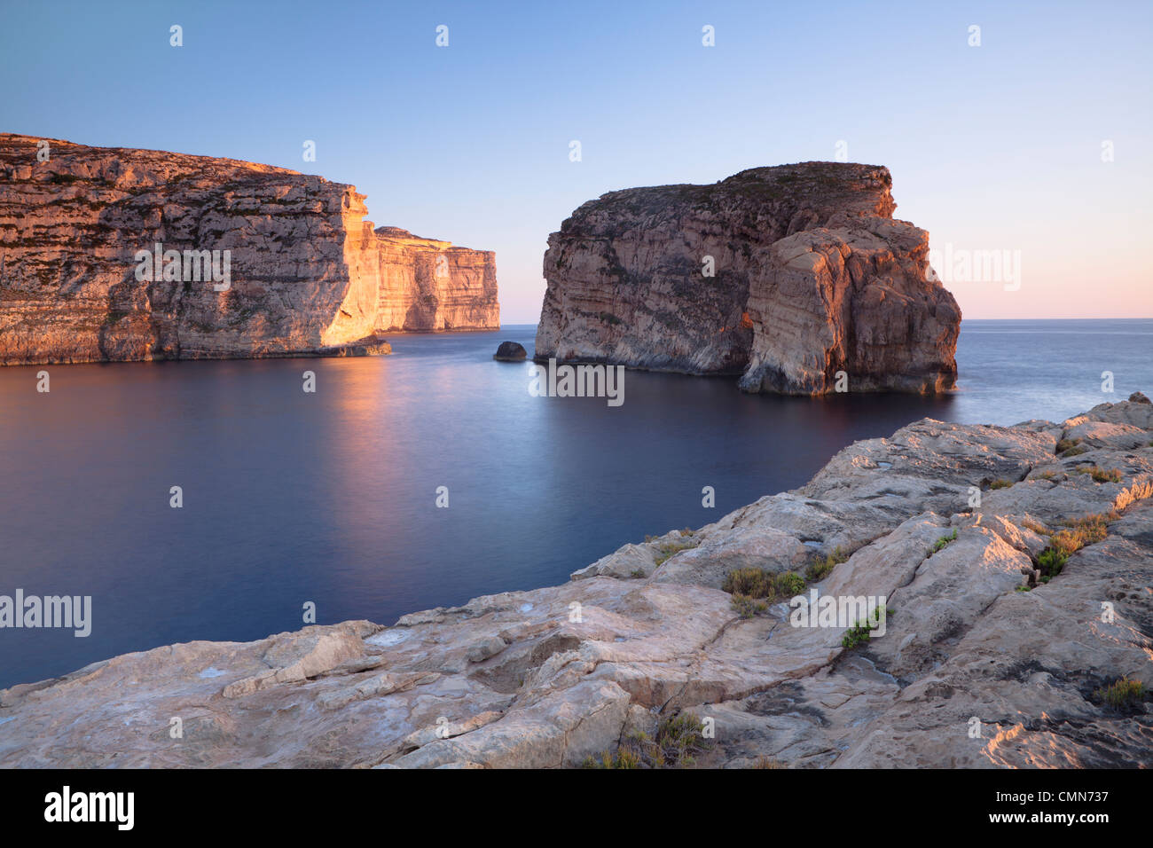 Horizontal Photograph of Fungus Rock at Dwerja Point, Gozo, Malta Stock Photo