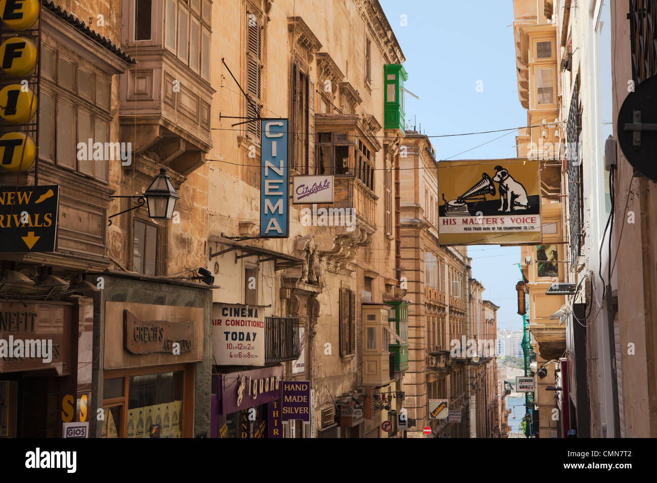 Shops and Signs, Valletta, Island of Malta Stock Photo
