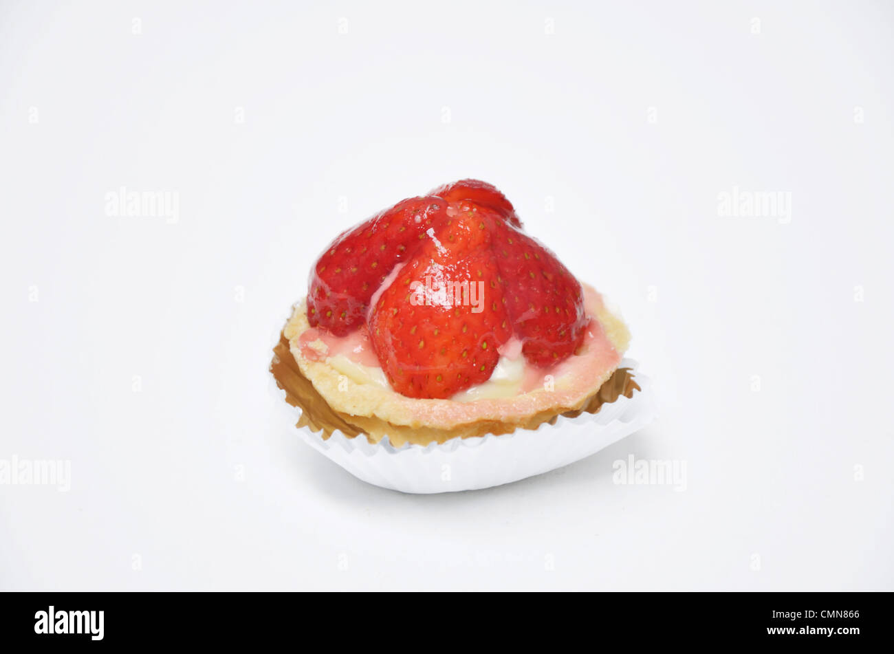 Homemade strawberry tart on white background Stock Photo