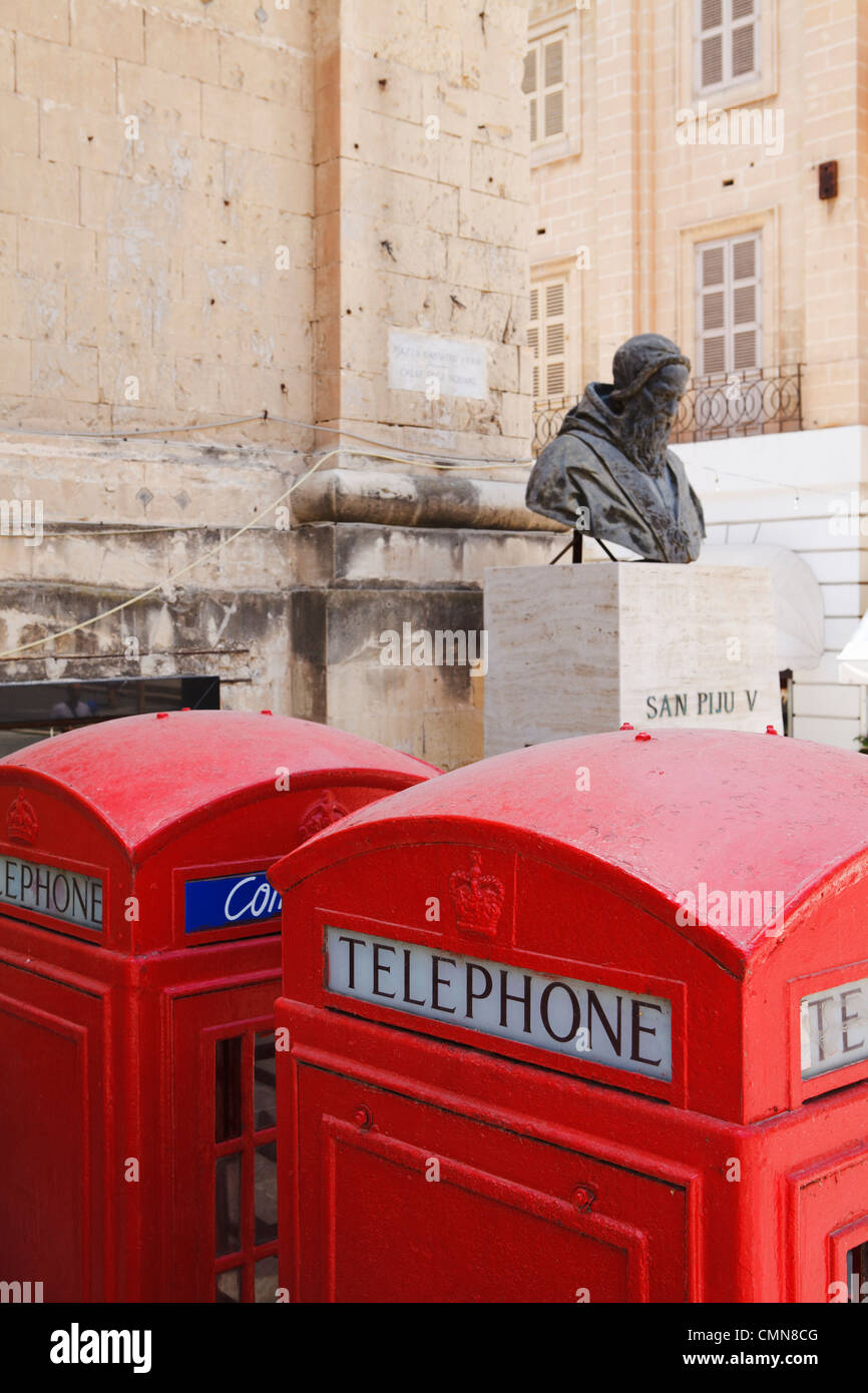 Red British Photnebox  in the Capital Valletta, Malta Stock Photo