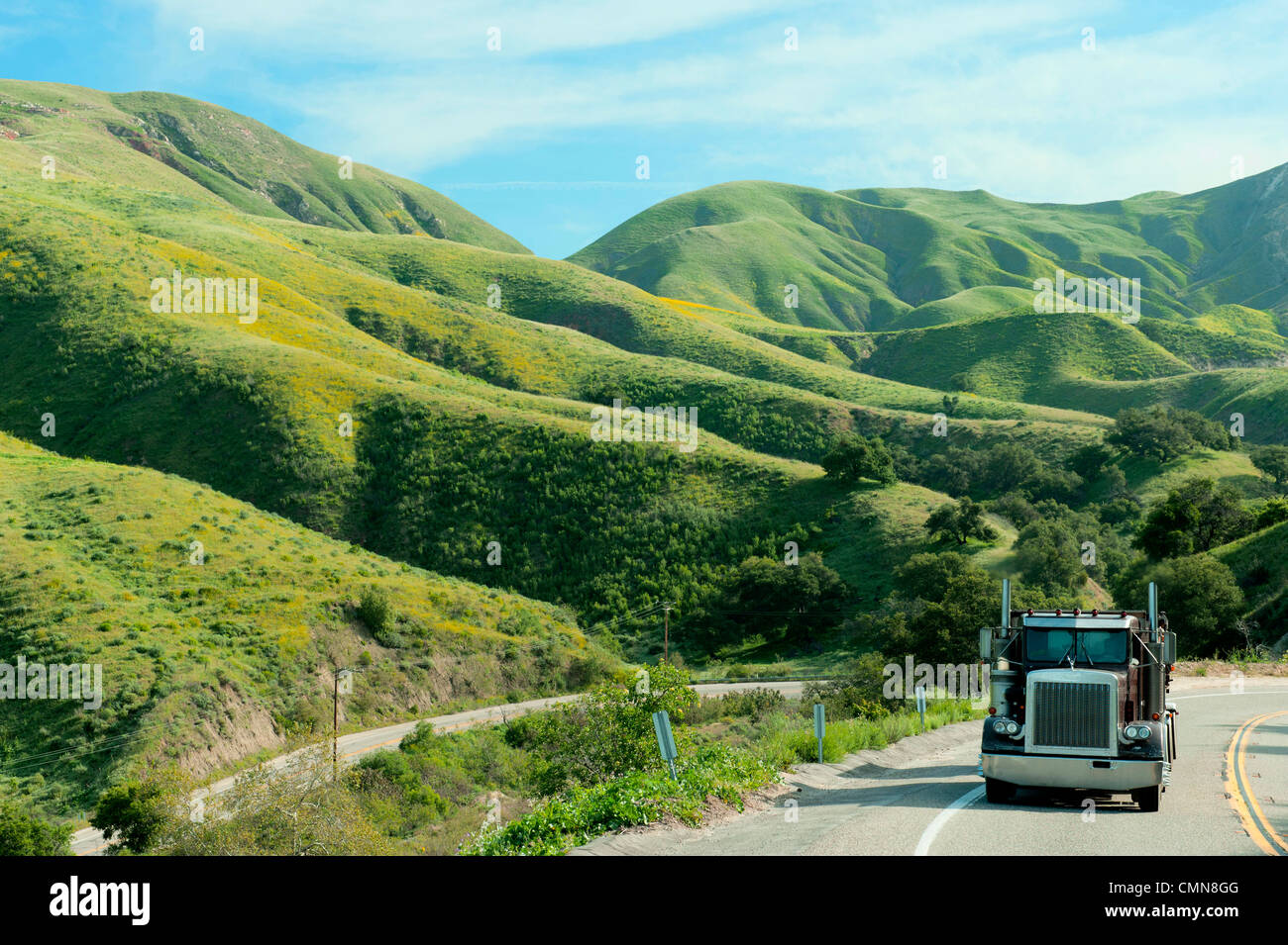 Remote Highway Semi-truck driving on remote highway Stock Photo - Alamy
