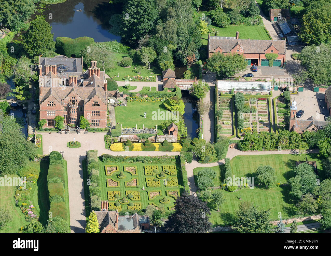 An aerial view of Ludstone Hall near Claverley in Shropshire England