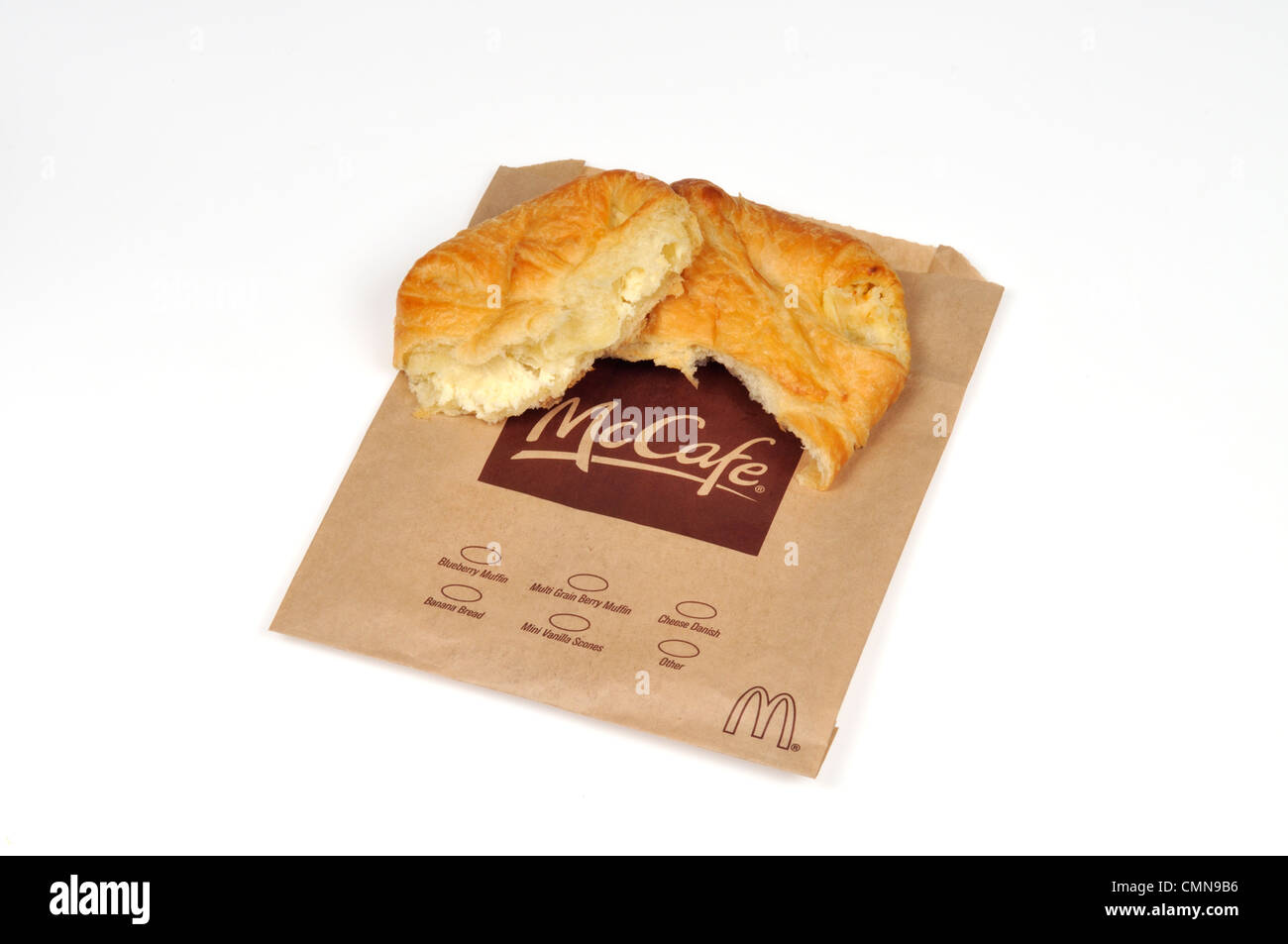 McDonald's cheese danish with wrapper on white background cut out USA. Stock Photo